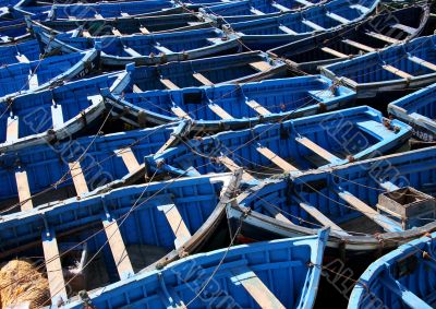 blue fishing boats in morocco