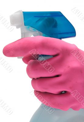 Purple Glove w/ Spray Bottle - Side View
