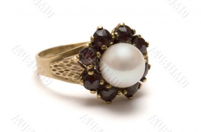 Garnet Gold Ring w/ Pearl