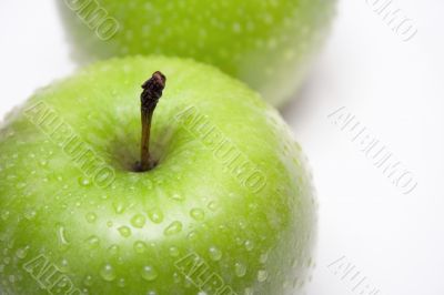 Two Green Apples w/ Raindrops - Close View