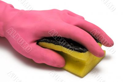 Pink Glove w/ Cleaning Sponge