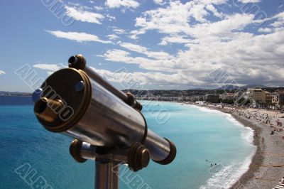 Old telescope overlooking Nice beach
