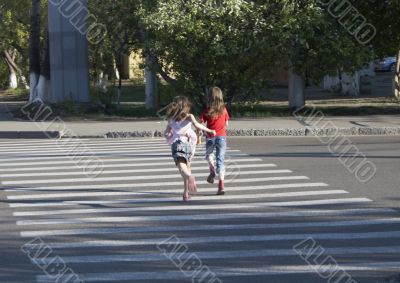 children crossing the road