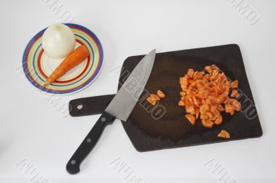 carrot, onion and knife