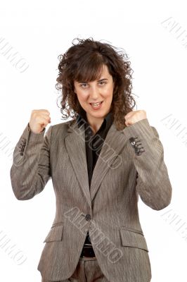 Excited businesswoman gesture