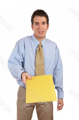 Businessman handing a envelope