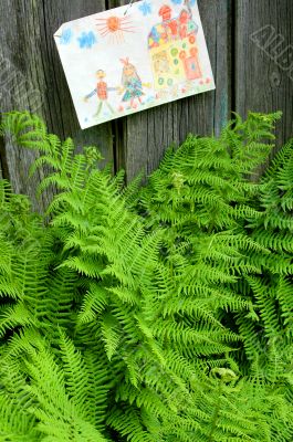 Children`s picture  attached to a wall