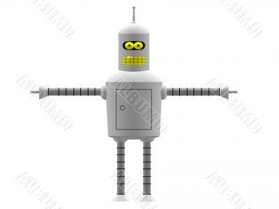 Robot with yellow eyes and yellow mouth