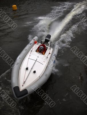 Racing boat on a bend