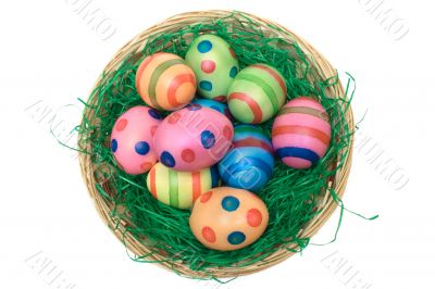 Basket with Colored Eggs - Top View