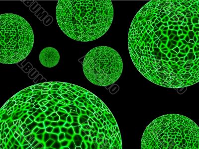 glowing green filament spheres