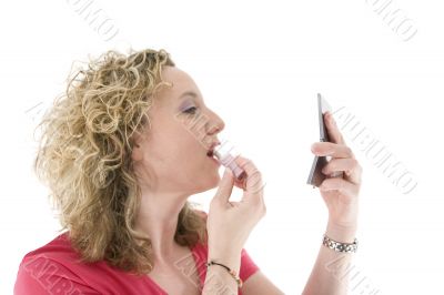 Attractive blonde with a lipstick Attractive blonde with a lipstick