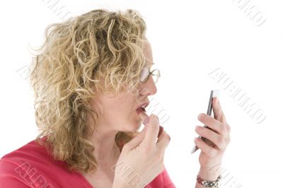 Attractive blonde with glasses and a lipstick Attractive blonde with glasses and a lipstick