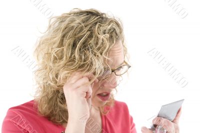 Attractive blonde with glasses and a lipstick Attractive blonde with glasses and a lipstick