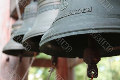 Bells, hanging in a line