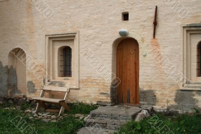 Modern entrance in dwelling of the monk