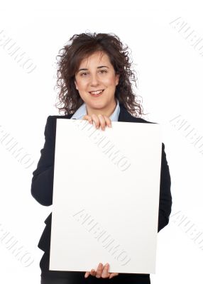 Holding the blank poster