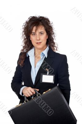 Business woman holding a black briefcase