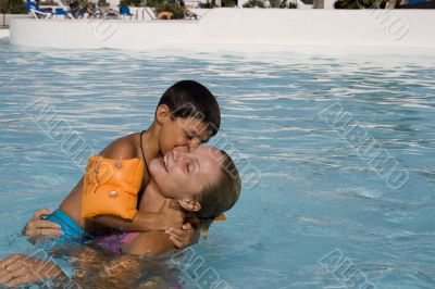 playing son and mom in the pool