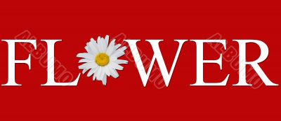 Inscription with a flower on a red background.