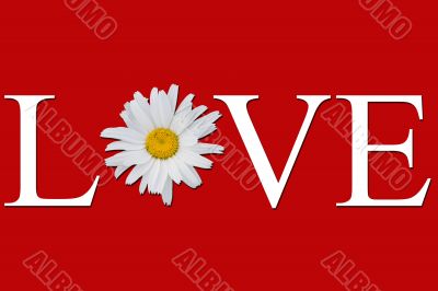 Inscription with a flower on a red background.