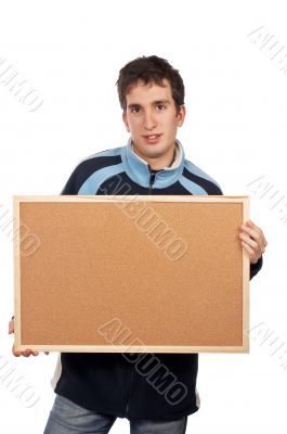 Teenager holding the corkboard
