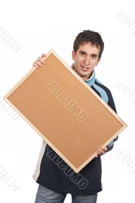 Teenager holding the corkboard