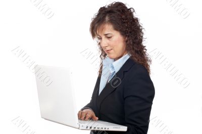Business woman write in a laptop