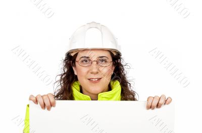 Curious female construction worker