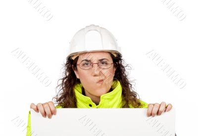 Female construction worker with worried gesture