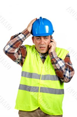 Construction worker with surprised expression