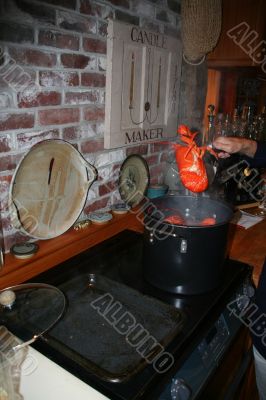 Taking lobsters out of the pot