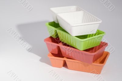 Piled up fast food boxes