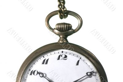 Old pocket watch on white detail