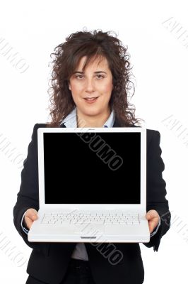 Business woman showing a laptop