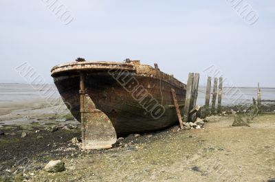 Abandoned river barge