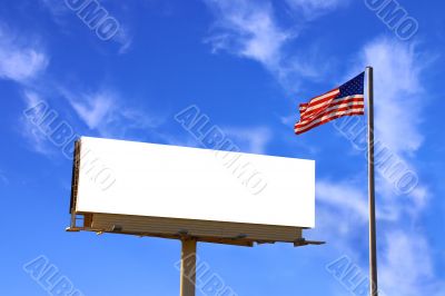 Billboard and American Flag with clouds