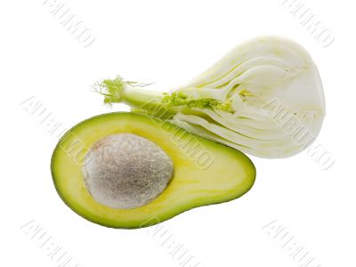 Half of avocado and fennel