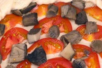 Close-up of raw pizza