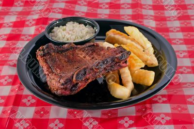 bbq ribs plate on red tablecloth