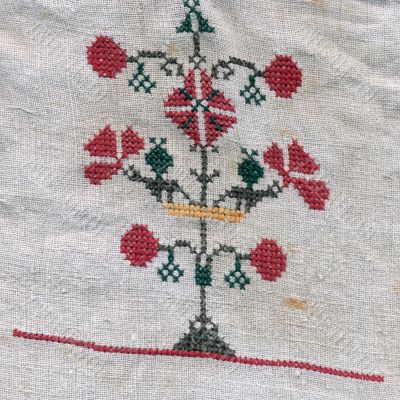 Embroidery on a fabric.