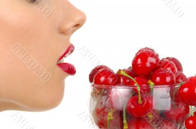   picture of cherry and lips over white