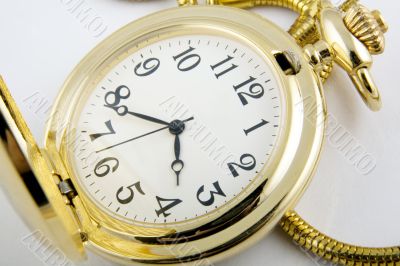 A close-up of a golden watch