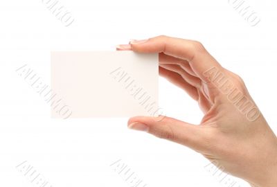Woman holding a business card