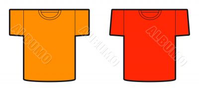 A model of a two t-shirt designs