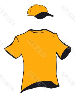 A model of a t-shirt and cap design