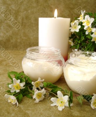 cream with white flowers