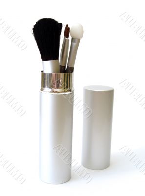 set of make-up brushes on white