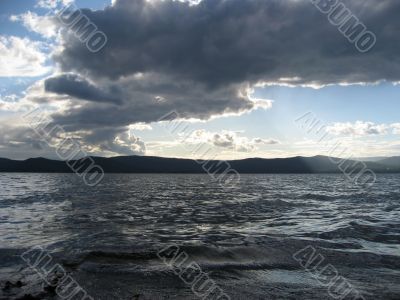 Dramatic sky over lake