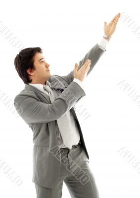 businessman showing imaginary product #2